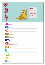 English worksheet: MY CAT IS...