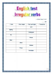 Grammar tests series (n1) = Irregular verbs (from A to U) (With KEY)