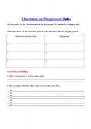 English worksheet: Classroom and playground rules