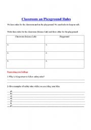 English Worksheet: Classroom and playground rules