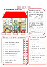 English Worksheet: THE HOUSE / PREPOSITIONS/ THERE + BE + present simple