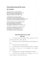 English Worksheet: Funeral Blues / stop all the clocks  W.H. Auden- lesson plan