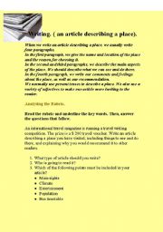 English Worksheet: Writing. An article describing a place