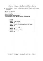 English Worksheet: Half of the Dialogue in the Doctors Office