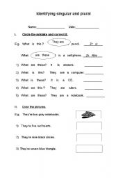 English Worksheet:  singular and plural.