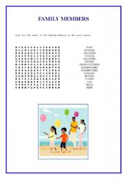 English Worksheet: Family word search