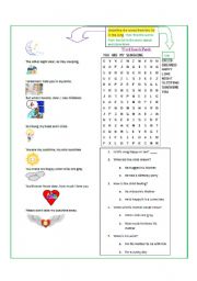 English Worksheet: You Are My Sunshine Song First verse for young learners