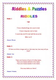 English worksheet: fun with riddles, puzzles and proverbs
