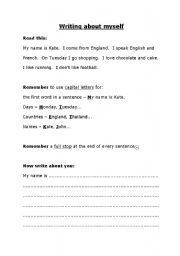 English worksheet: Writing about myself