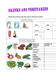 English Worksheet: drinks and vegetables 