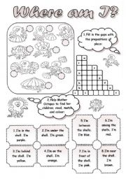 English Worksheet: WHERE AM I? - PREPOSITIONS OF PLACE- READING MATCHING AND COLOURING