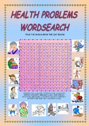 HEALTH PROBLEMS WORDSEARCH + KEY