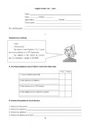 English worksheet: Evaluation Test