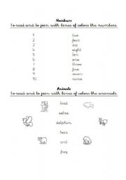 English worksheet: Numbers and Animals