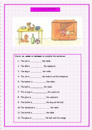 English Worksheet: IN, ON, UNDER, BETWEEN