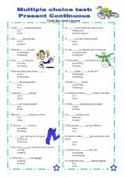 English Worksheet: Present Continuous- a test