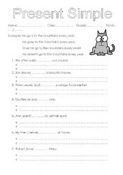 English Worksheet: Present Simple: questions / negatives / declaratives