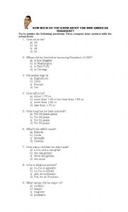 English worksheet: The Presidents Fact File