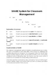 English worksheet: SHARE System for Classroom Management