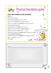 English Worksheet: Writing is easy! Physical Description Guide: Answer questions to make a paragraph