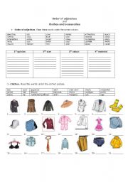English Worksheet: order of adjectives and clothes