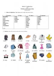 English Worksheet: order of adjectives and clothes (correction)