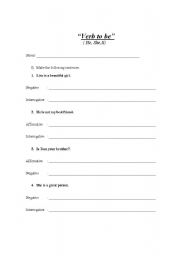English worksheet: Verb to Be He, She, It