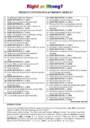 English Worksheet: Right or wrong? Rules for The Mistakes Game