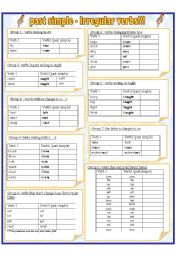 English Worksheet: irregular verbs-past simple- list in groups +exercise -2 pages