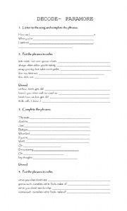 English Worksheet: Decode, song by Paramore