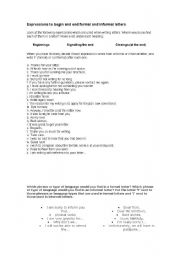English Worksheet: expresions to begin and end formal and informal letters