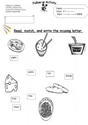 English worksheet: follow up activity on food