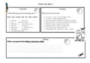 English worksheet: vocab & grammar test