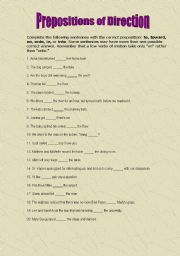 English worksheet: Prepositions of Direction