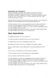 English Worksheet: Superstition quiz