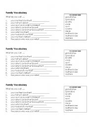 English Worksheet: Family Vocabulary