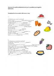 English Worksheet: SOME OR ANY