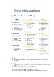 English Worksheet: How to make a description