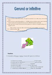 English Worksheet: Gerund or infinitive