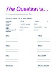 English worksheet: Qustion word practise