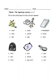 English worksheet: Beginning n, f, p sound