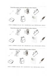 English Worksheet: School objects - matching exercise