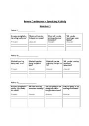 English worksheet: Future continuous - speaking activity 