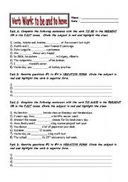 English Worksheet: verb work: to be and to have
