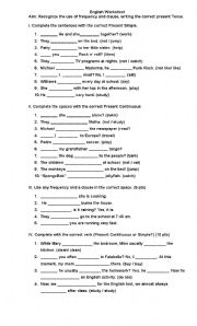 English Worksheet: present simple vs present continuous