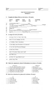 English worksheet: Pre test Examination for Mathayom 1 students Thailand