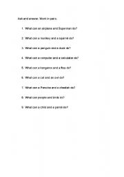 English worksheet: can for ability