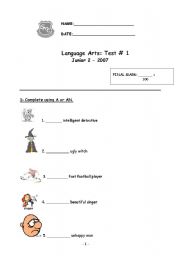 English worksheet: Test on articles an verb to be
