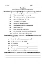 English worksheet: Prepositional Phrases