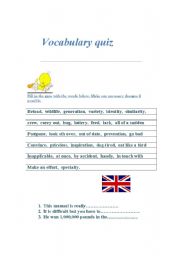 English worksheet: vocabulary Quiz